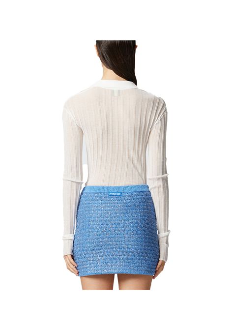 Maglia Pinko donna Rex Ford 105151 A2LS Bianca polo cotone costine aderente scollo a v colletto a punta asimmetrico PINKO | Polo | 105151 A2LSZ05